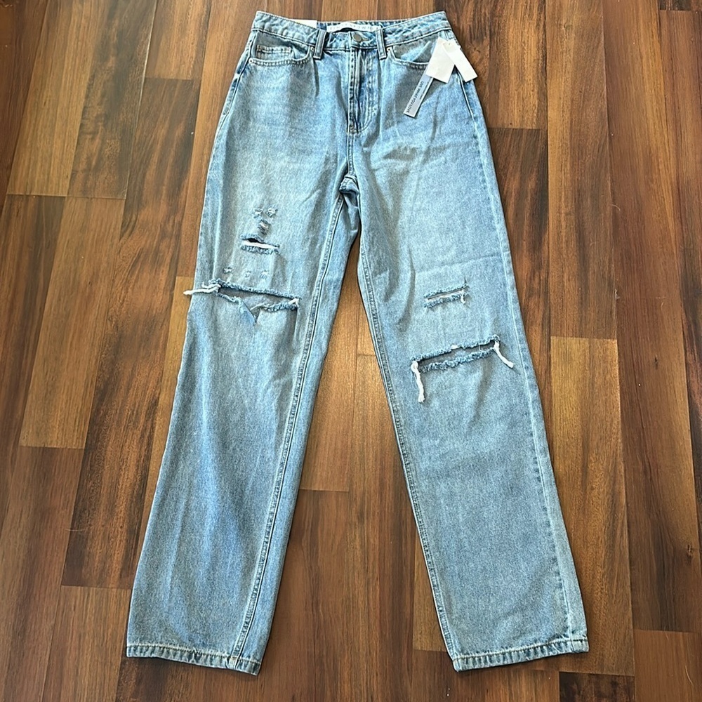 NWT Tinseltown Ripped Hi-Rise Straight Leg Distressed Darling Wash Jeans Size 9